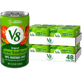 V8 Low Sodium Original 100% Vegetable Juice, Vegetable Blend with Tomato Juice, 5.5 FL OZ Can (8 Packs of 6)