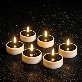 6PCS Solar Tea Lights Outdoor Waterproof, Rechargeable Reusable Flameless Flickering Solar LED Candles, Smart Dusk to Dawn Lighting for Camping, Garden Decor, Patio, Christmas Lanterns, Home Decor