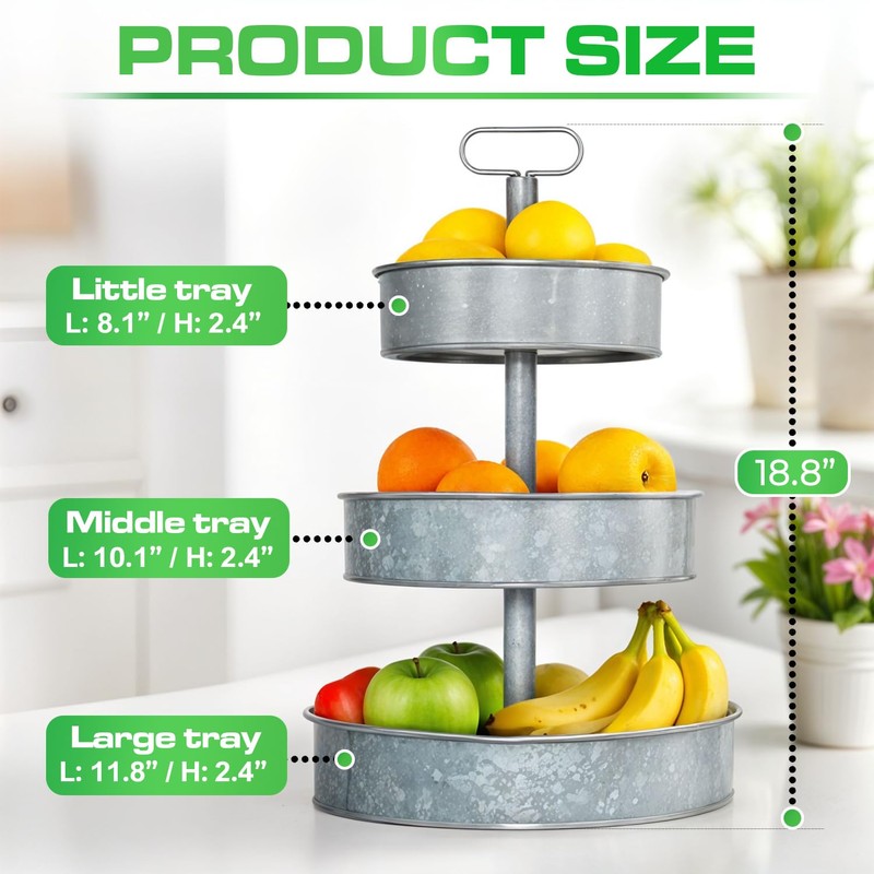 Plexon 3 Tiered Tray Stand, Metal Tiered Serving Tray, Round