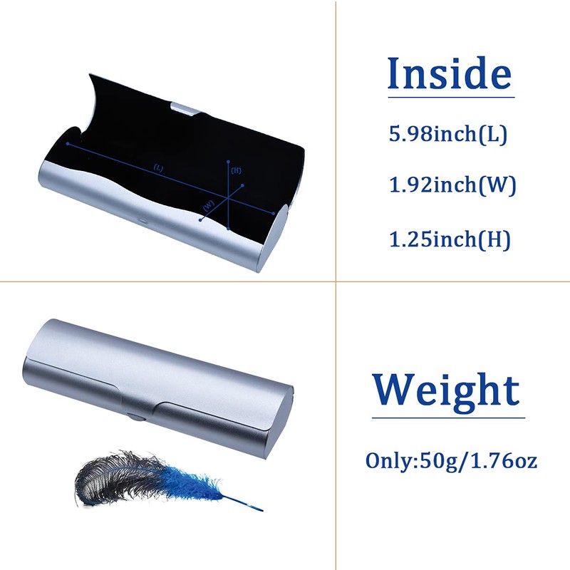 Philley Eyeglass Case Aluminum Ultra-Light Hard Myopia Glasses Case (Silver)