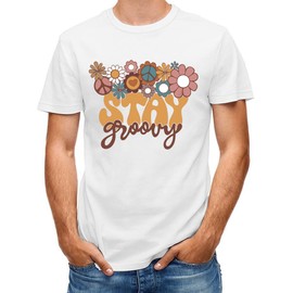 Stay Groovy Shirt for Mens Floral Graphic Retro Tshirt Hippie 70s Tee Summer Tee Top White