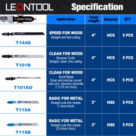 LEONTOOL T-Shank Jigsaw Blades Set of 25, Jigsaw Replacement Blades, High Speed Steel, High Carbon Steel, For Woodworking Jigsaw Blades for Metal Jigsaw Saw, Plasterboard, Woodworking Blades,
