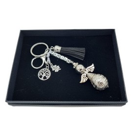 AB Viking Crafts Guardian Angel Pendant for Backpack, Bag, Car, Keys with Tree of Life, Clover Leaf and Engraving Family | Happiness Love Power Family, silver