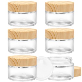 INHEMING Glass Jar with Lid, Wood Colour, Pack of 6 Transparent Glass Jars, Empty Cream Jar, Cream Jar, Ointment Jar with Lid, Travel Container for Ointments and Lotions (30 ml)