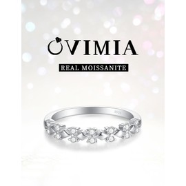 OVIMIA Bow Moissanite Wedding Bands for Women, Half Eternity Ring 925 Sterling Silver Stackable Ring Size 9