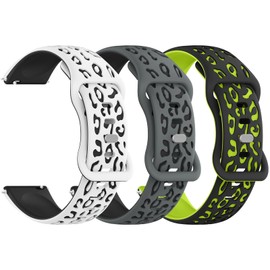 Meliya 20mm Watch Bands Quick Release Replacement Wristband, Leopard Engraved Soft Silicone Sport Replacement Straps for Women Men (White/Black+Grey/Black+Black/Green, 20mm)