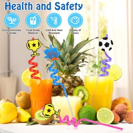 Cocktail Straws Plastic Thick Plastic Straws with Kink Pack of 16 Drinking Tubes Reusable Straws Football Party Decoration Straws Plastic for Children Adults (Football)