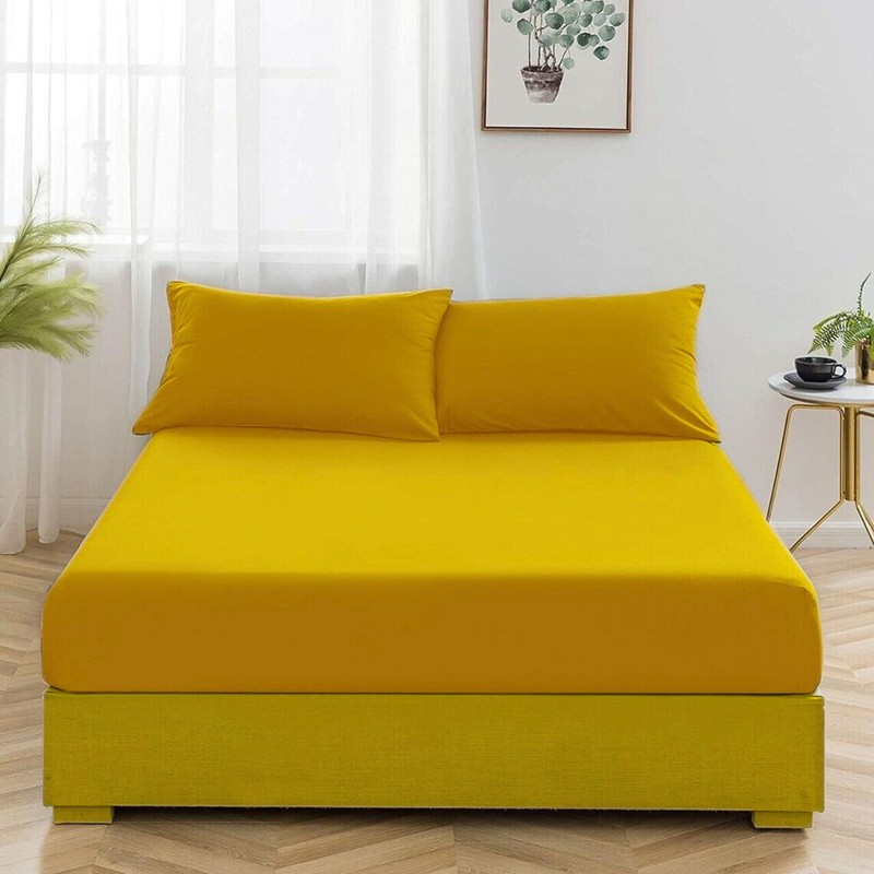 EV DEKOR Extra Deep Fitted Sheet King, Ochre - Deep