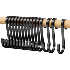 Relota Pack of 15 S Hooks, S Hooks, Black Aluminium Hanging Hooks, Rustproof Hooks for Kitchen, Bathroom, Metal Hooks for Hanging Pots and Pans, Coffee Cups, Clothes, Plants