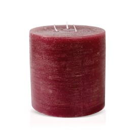 Bask Large Mottled Pillar Candles - Unscented - 6-Inch Diameter for Extra-Wide Holders - 3-Wick Candles for Home and Events - Burgundy