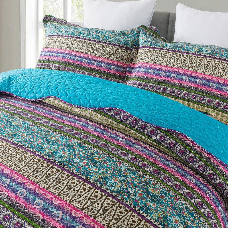 NEWLAKE Cotton Bedspread Quilt Sets - Reversible Patchwork Coverlet Set,