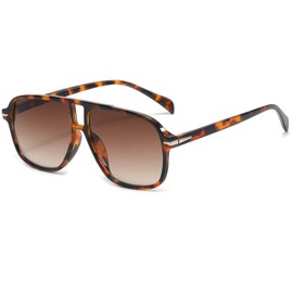 Long Keeper Retro Pilot Sunglasses for Men Women Vintage 70s Pilot Style Square Sunglasses Double Bridge Classic Sun Glasses UV400 Protection Vintage Shades (Tortoiseshell Frame Brown Lens)