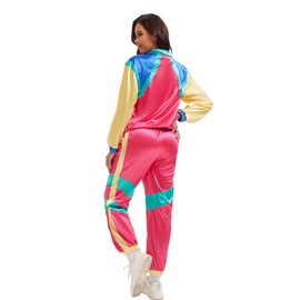 YTWS 80s Outfit for Women 4 Piece Set Track Suit Workout Vintage Costume for 80s 90s Themed Party(Pink,XL)