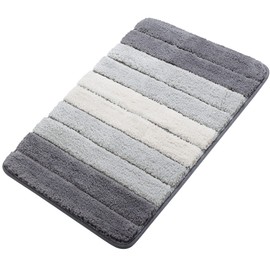 PiccoCasa 50 x 80cm Bath Mat Non Slip, Light Grey Bath Mats for Bathroom Floor and Tub, Extra Soft & Water Absorbent Bathroom Mat, Microfiber Striped Bathroom Rug Machine Wash and Dry