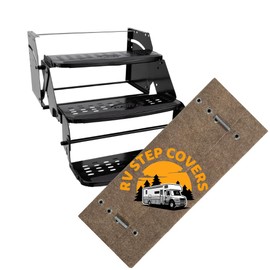 SAVUK 20" x 23" (1 Pack) RV Step Cover Rug Carpet Mat with Easy Install Hook Fit 8" to 11" Camper Stair Tread Non-Slip Outside Works on Electrical and Manual Steps Weather Resistant (Brown)