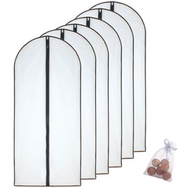 HomeClean Moth Proof Garment Bags 60 x 153cm(24'' x 60'') Black Side Breathable Clear Full Zipper Bags with Cedar Balls for The Much Longer Wedding Evening Dress Clothes(Pack of 6)