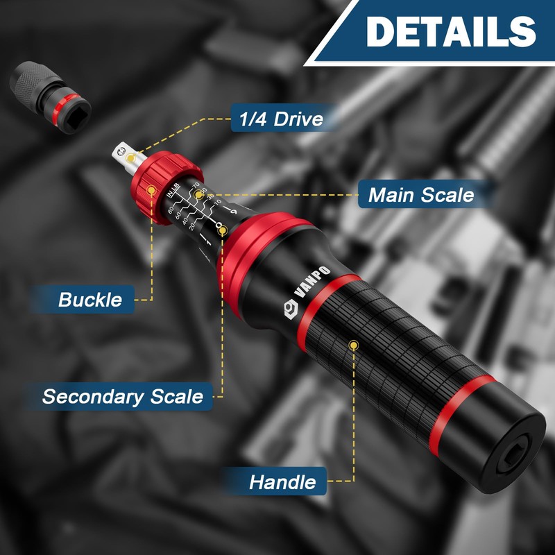 VANPO 1/4" Torque Screwdriver Set, 64 Pieces 10–80 in-lb Inch