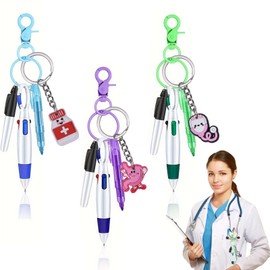 Nurse Accessories Set Quality Pens, Markers, and Keychains for Nurses Includes 3 Highlighter Pens, 3 Permanent Markers, 3 Retractable Ballpoint Pens, 3 Badges, and 3 Keychains Compact &