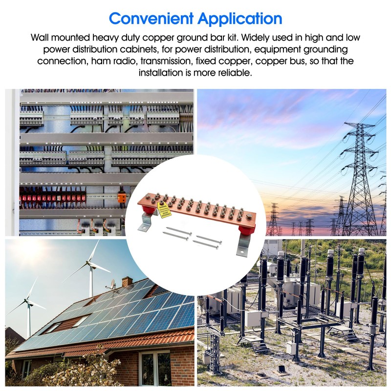 Copper Grounding Bar Kit - 16"*3.15" Copper Bus Bar with