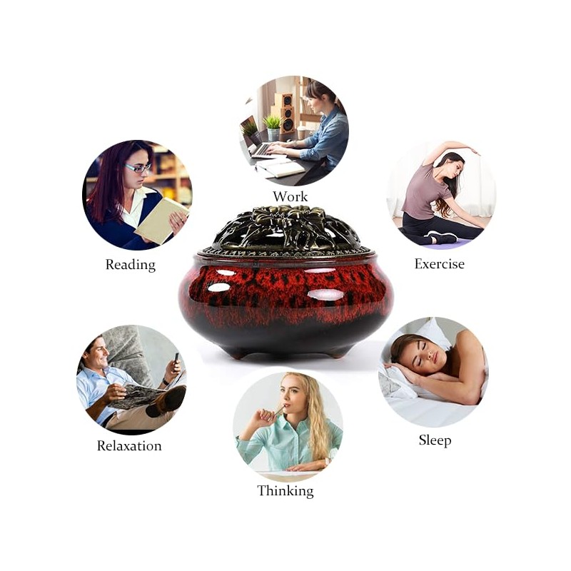 Ceramic Incense Burner with Incense Stick Holder (Red)