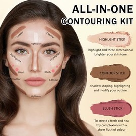 IONSGAKO Juego de maquillaje de 6 colores con barra de contorno en crema, juego de barras de maquillaje de doble punta con corrector en crema, broncea