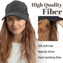 SEGO Baseball Cap with Hair Extensions for Women Heat Resistant Synthetic 16'' Adjustable Long Wavy Hairpiece Replacement Wigs in Hat for Girls