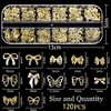 Nail Charms,12 Grids Gold Bow Manicure Kit, 3D Metal Cute