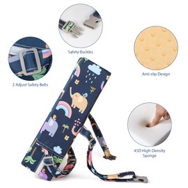 Toddler Booster Seat for Dining Table, Washable Thick Strong Support Portable Booster Chair for Toddlers Eating, Easy Cleaning Booster Seat Cushion Detachable with Fix Straps (Colored Elephant)