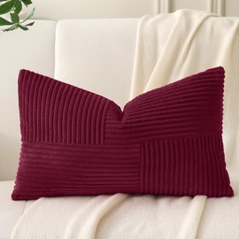 Yosodeko Burgundy Lumbar Throw Pillow Cover 12x24 inch,Pack of 1 Soft Corduroy Cushion Cover with Patchwork Textured,Farmhouse Home Decor,Boho Decorative Rectangle Cushion Case for Couch Sofa