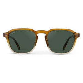 WearMe Pro Men's Polarized Square Sunglasses: Modern Retro Style with Unique Color Combos (Sunset Tortoise/Smoke Green Lens)