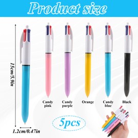 5pcs 4 Colours Ball Pens, 4-in-1 Retractable Ballpoint Pens 1.0mm Multi Coloured Portable Pencil All in One for School, Office, Students, Adults, Kids, and Party Favors (Black, Blue, Red, Green)