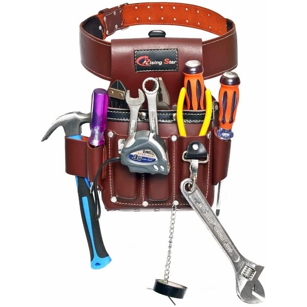 RISING STAR WEARS-11 POCKETS MAROON 100% OIL-TANNED GRAIN LEATHER,ELECTRICIAN TOOL