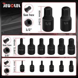 JEUCLEL 14Pcs Impact Grade Allen Bit Socket Set, SAE Hex Drive 1/4-Inch, 3/8-Inch, 1/2-Inch Drive Impact Hex Socket Kit, Heavy Duty Hex bit Screwdriver Adapter Hand Tool Repair Tool
