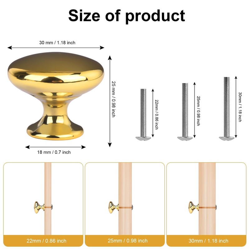 OctinPris Gold Cabinet Knobs, Polished Chrome Gold Drawer Knob Round