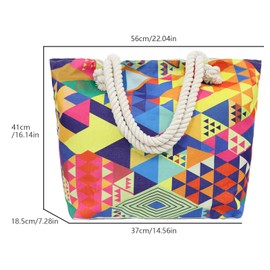 Mikytoper Beach Bags for Women, Large Summer Beach Tote Bag, Shoulder Bag, Canvas Bag with Zipper for Beach Travel Pool Shopping (geometric patterns)