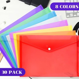 IJRPLM 50pcs Plastic Envelopes,Clear Poly Envelopes,Document Folders with Snap Button Closure,Document Folders Letter A4 Size File Envelopes for School Home Work Office Organization(8 Assorted Color)