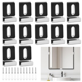 12Pcs Mirror Holder Clips Stainless Steel Wide Channel Mirror Hangers Heavy Duty Mirror Hanging Kit Mirror Mounting Clips with Non-Slip Pad for Mirror Billboard Frames, Fit 1/4" (Silver 12Pcs)