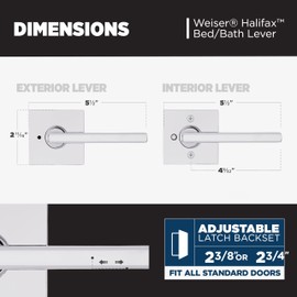 Weiser Halifax Polished Chrome Door Handle, Reversible Privacy Lever, Interior Door Handles for Bedroom and Bathroom Doors, Keyless Bathroom/Bedroom Door Lock, Modern Home Décor