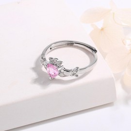 AIPWEYT Store Verlobungsring Damen, Rosa Herz Zirkonia Verlobungsring, Damen Verstellbar Ring mit Zirkonia, Engagement Ringe Schmuck für Geburtstag Valentinstag
