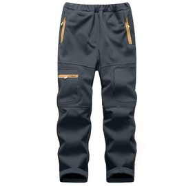 linlon Kids Boy's Snow Waterproof Pants Youth Fleece Lind Hiking Softshell Warm Insulated Ski Trousers,9056-Gray-XL (9-10Years)