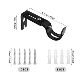 Auswalar 4 PCS Black Curtain Rod Bracket,with Wall Plug Screws Adjustable Curtain Rod Carrier, Heavy Duty Curtain Track Bracket, Metal Curtain Rod Fittings, Fits Curtain Rod, T483