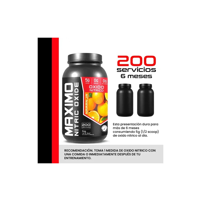 Óxido Nítrico 1kg Maximo Protein Pre Entreno 200 Servicios