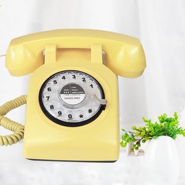 TelPal Retro Single Line Corded Desk Telephone Classic Vintage Rotary Dial Hands Free Landline Phone for Home/Office/Hotel, Antique Phones for Seniors Gift (Yellow)