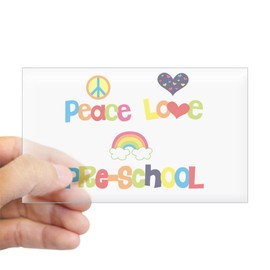 CafePress Peace Love Preschool Rectangle Bumper Sticker Car Decal