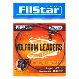 PRO FILSTAR Tungsten Leader Pike Set 2 x 2 Pieces - Fishing Leaders with Swivels - Spin Fishing - Fishing Leaders Sport Set - Fishing Set - Fishing Accessories - Spin Fishing (25 cm/15 kg/0.3 mm)