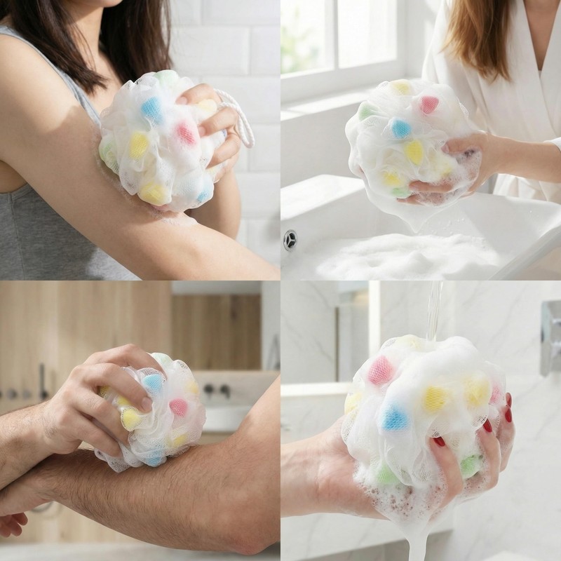 1 Pack Pink Soft Exfoliating Bath Loofah Sponge, Mesh Shower