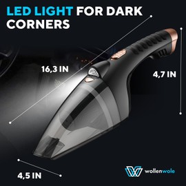 WOLLENWOLE Car Vacuum Cleaner - Corded Handheld Electric Auto Cleaner with 4500 Pa Suction Power, 16 ft Cord, LED Light, Compact Portable Powerful Cleaner for Car Interior