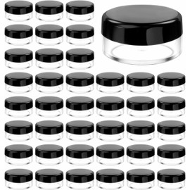 40pcs 5 Gram Cosmetic Containers. Tiny Makeup Sample Containers Small Pot Jars Clear Round Cosmetic JarsSample Jars Tiny Makeup Sample Containers with lids (Black Lid)
