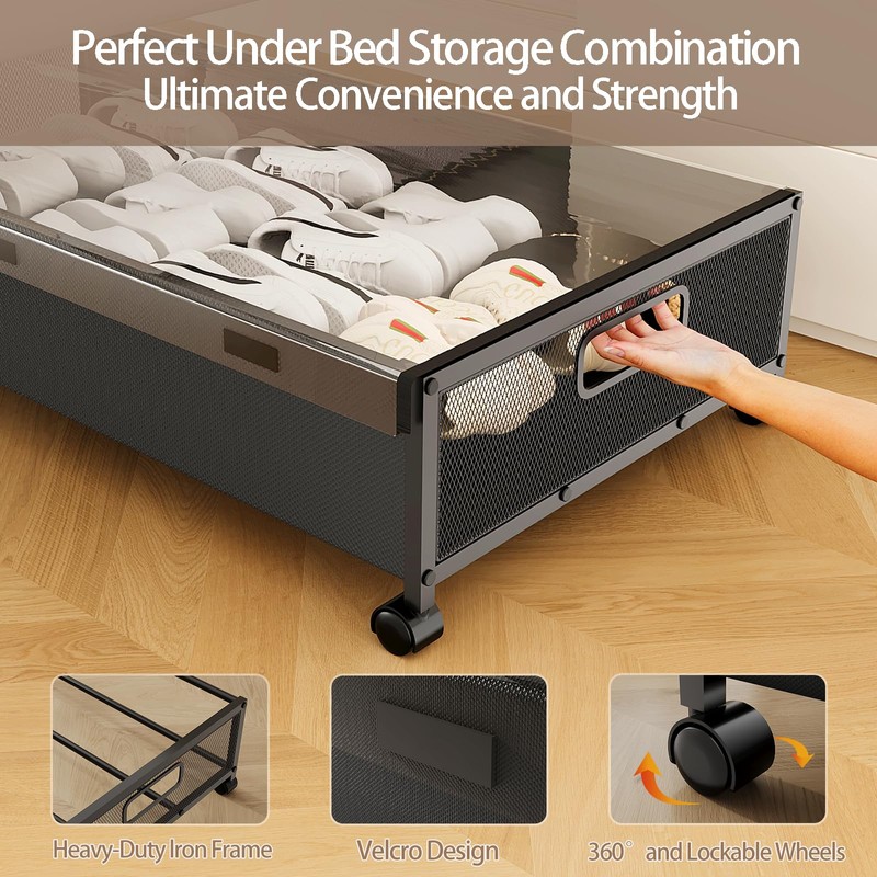 KITHELP Under Bed Storage with Wheels,2 Pack Under Bed Shoe
