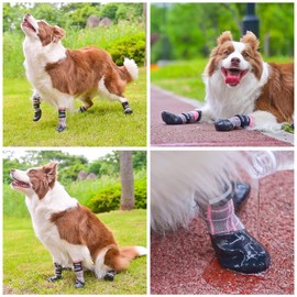 BINGPET Anti-Slip Dog Socks for Hardwood Floors,Injury Prevent Licking Dog Booties,Traction Control Paw Protector Dog Shoes for Hot Pavement with Reflective Straps for Small Medium Large Dogs